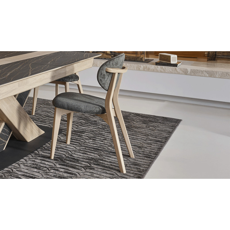 THALÈS - Chaise dos tapissé, poignée chêne 