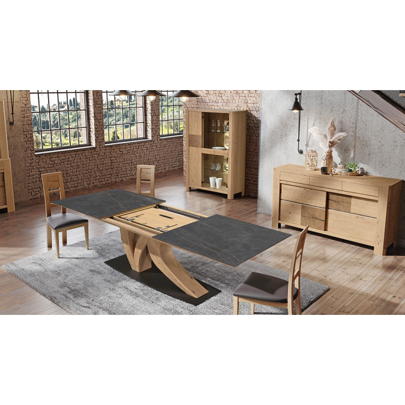 GALEAC - Table de repas pied central avec une allonge L200  