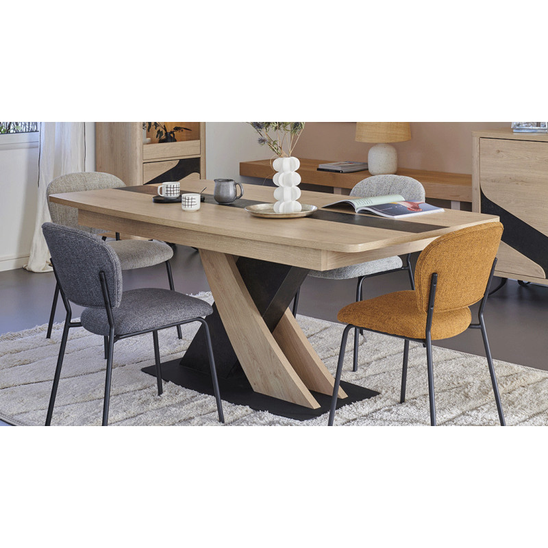 ARCHIPEL - Table pied central 1 allonge centrale papillon de 60 cm  