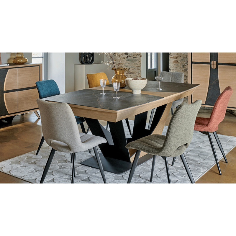 OMEGA - Table tonneau, plateau céramique 3 allonges    
