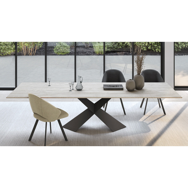 CANOPEE - Table pied papillon céramique travertin  