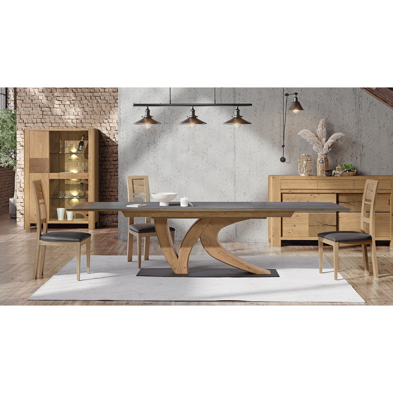 GALEAC - Table de repas pied central avec une allonge L200  