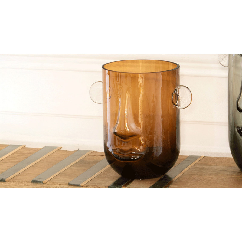 Vase visage marron h20 