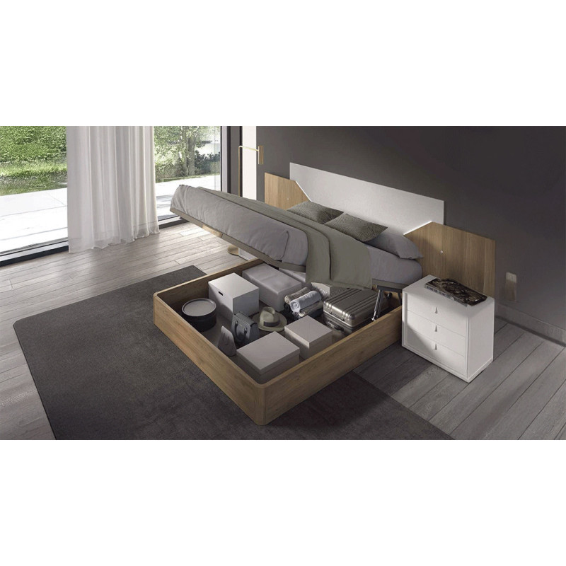SALSA - Lit pour couchage 140x190, 2 chevets 2 tiroirs 1 niche   